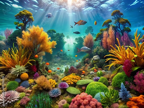 coral reef and fishes photo