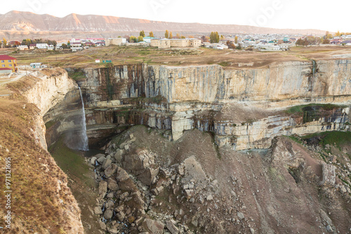 Waterfall Tobot, cliffs and rocks. Dagestan, Russia photo