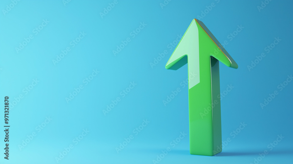 Positive Growth: Green Arrow Pointing Upward on Blue Background