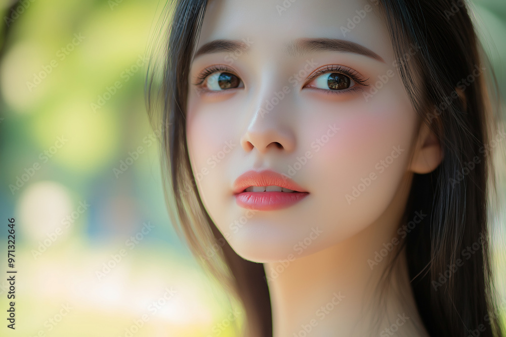 Portrait of beautiful chinese girl in park. Portrait of beautiful chinese girl in park.