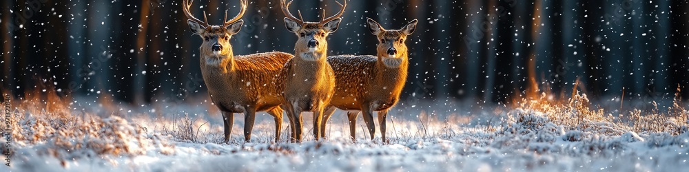 Obraz premium Winter Wildlife: Majestic scenes of deer, owls, and other wildlife in snowy forests, highlighting the natural beauty of the season 