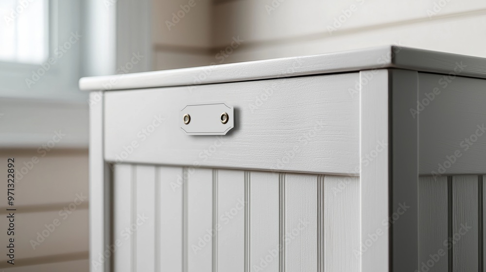Closeup of kids toy box with name label, white color, product photography Closeup of kids toy box with name label, white color, product photography