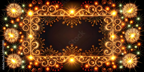 Abstract Rangoli and Sparkler Shapes Border Frame with Ample Copy Space for Festive Cultural Promotions � Artistic and Culturally Rich Design
