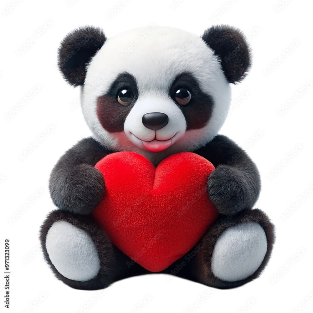 Cuddly panda holding a crimson heart Isolated on transparent background. Cuddly panda holding a crimson heart Isolated on transparent background.