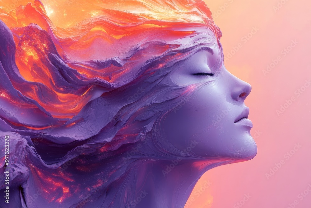 Neurophotonics biofeedback connectome analysis synaptic transmission and sensory processing woman in side profile with neural brain patterns visualized in abstract color waves Neurophotonics biofeedback connectome analysis synaptic transmission and sensory processing woman in side profile with neural brain patterns visualized in abstract color waves