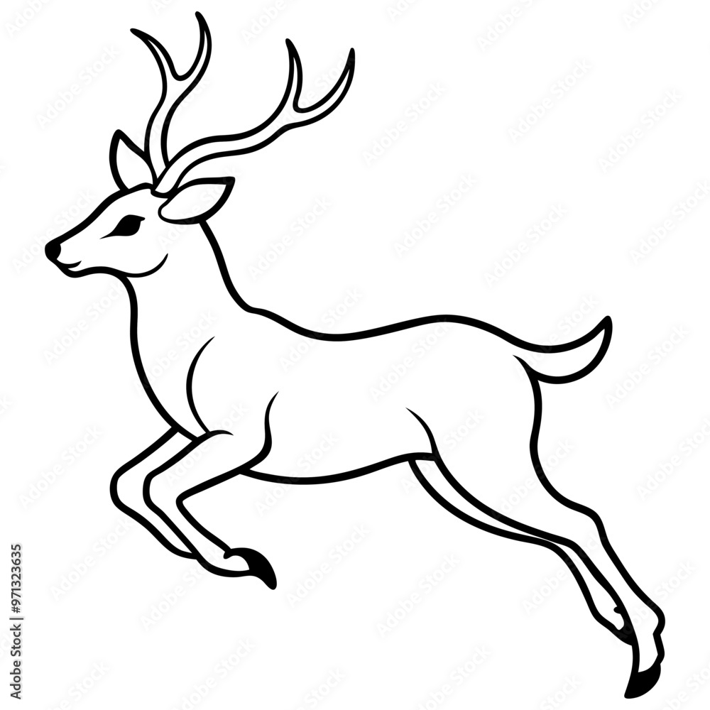 Jumping hand draw Deer vector line art silhouette black and white Jumping hand draw Deer vector line art silhouette black and white