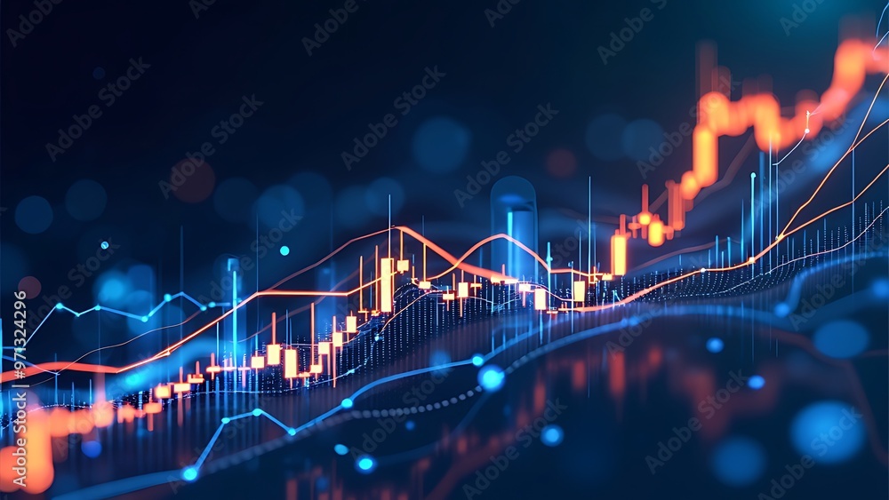 Obraz premium Dynamic financial chart with glowing indicators, representing market trends and data analysis. Ideal for finance, investment, and technology themes.