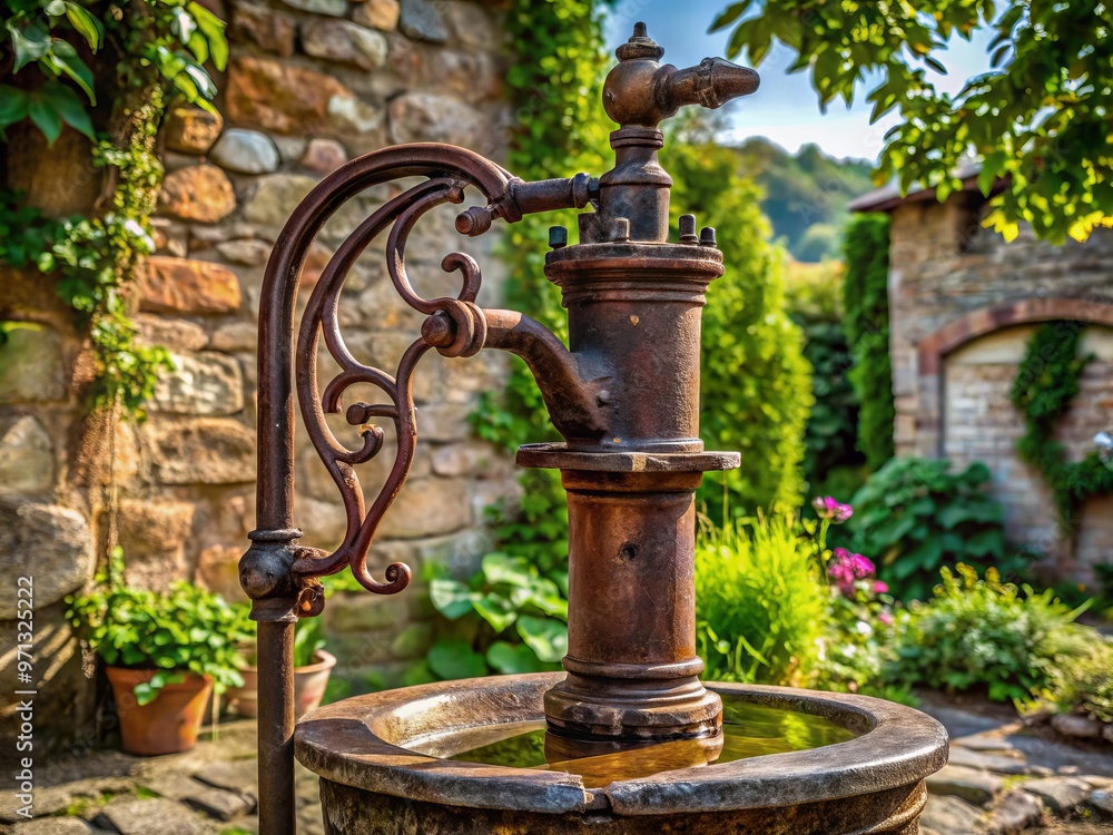 Fototapeta premium Vintage water well pump rustic metalwork artistry