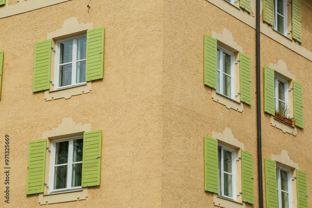 Residential building in Munich, old building and new building next to each other Residential building in Munich, old building and new building next to each other