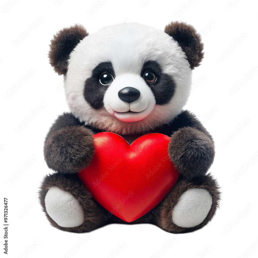 Cuddly panda holding a crimson heart Isolated on transparent background. Cuddly panda holding a crimson heart Isolated on transparent background.