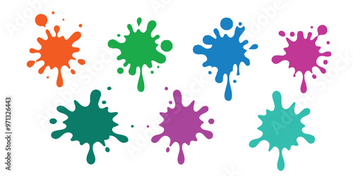 Set of colorful paint splashes. Colored paint splashes on white background. Dripping ink