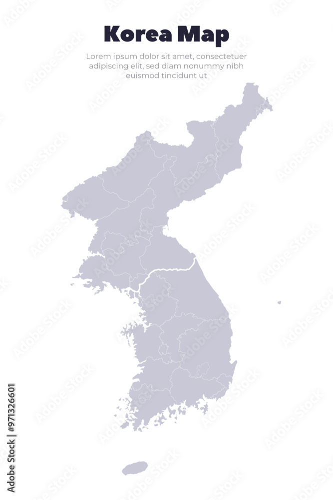 Fototapeta premium Korean Peninsula South Korea Administrative District Map