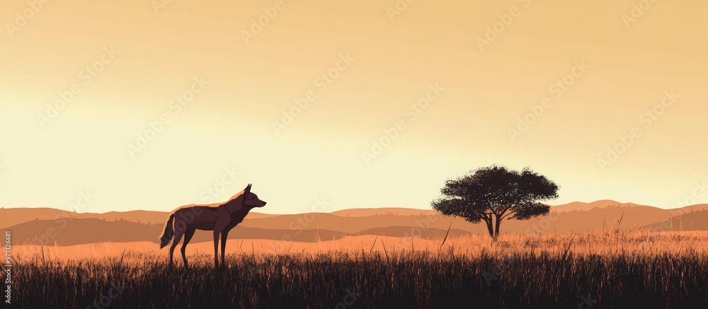 A coyote observed at a distance on an open expanse A coyote observed at a distance on an open expanse