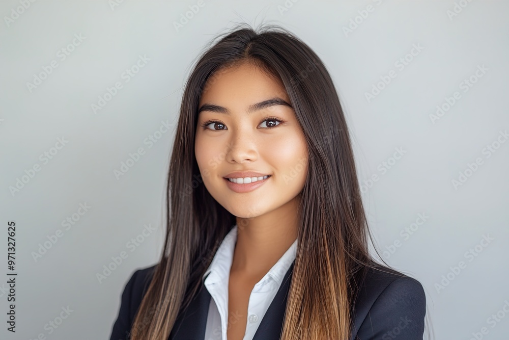 Businesswoman in smart suit smiling at camera Businesswoman in smart suit smiling at camera