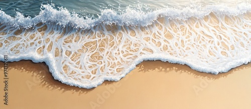 A solitary wave gracefully rolls onto sunlit sands its gentle foam crafting delicate patterns as it reaches the shore photo