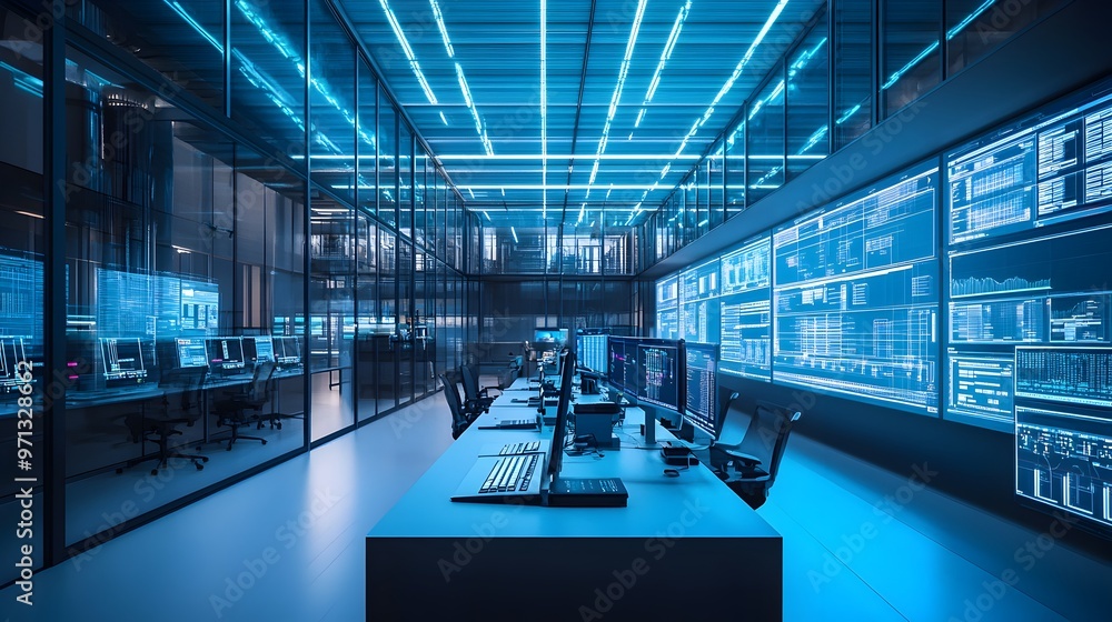 A Photograph Depicting a Digital Twin System Facilitating Technological Advancement and Optimization within a Modern Business or Industry Setting,Showcasing the of Data,Automation. A Photograph Depicting a Digital Twin System Facilitating Technological Advancement and Optimization within a Modern Business or Industry Setting,Showcasing the of Data,Automation.