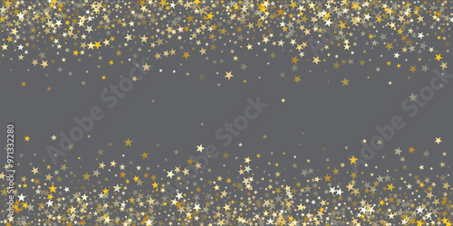 Gold glittering dots, particles, stars magic sparks.  Celebration party decoration. Vector backdro