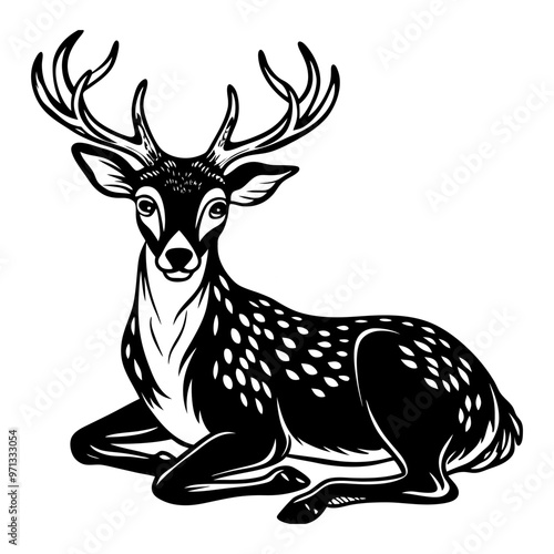 Sitting Deer vector line art silhouette black and white