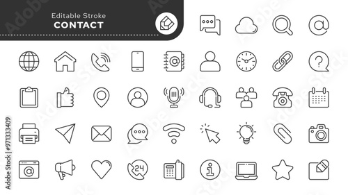 Contact us line icon set. Chat, name, address, email, message, phone and more.Outline vector icon in linear style. Conceptual pictogram collection