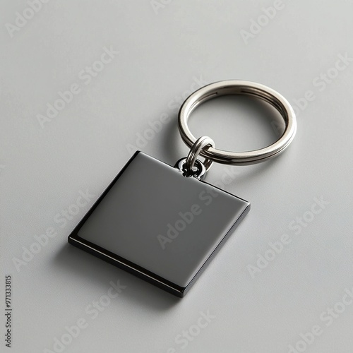 Metallic keychain with square design