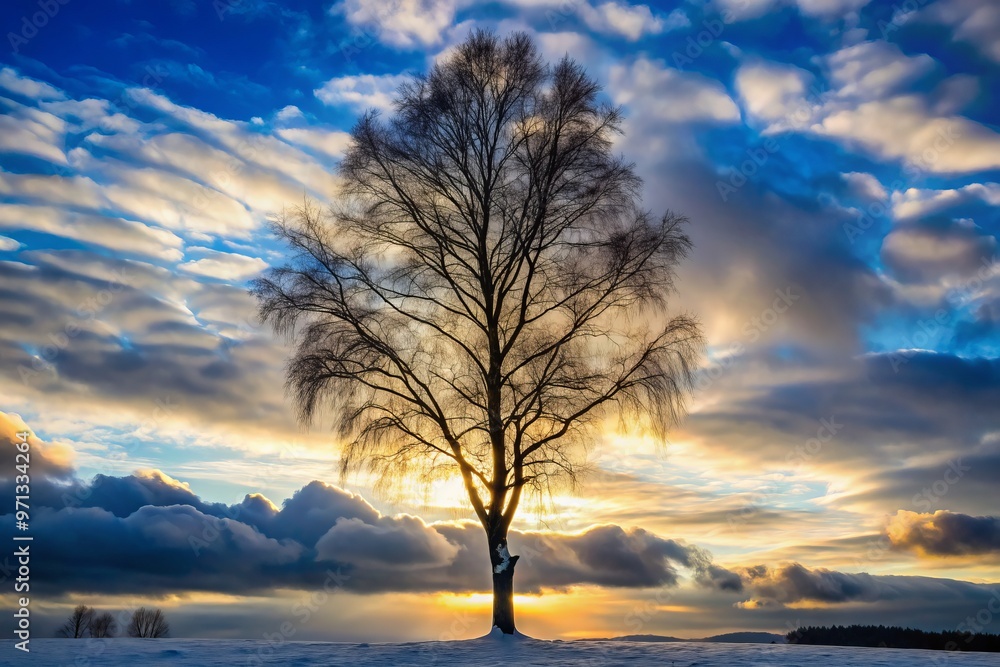 winter birch tree silhouette against cloudy sky winter birch tree silhouette against cloudy sky