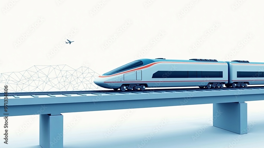 Fototapeta premium Low Poly High Speed Train Bridge Transportation Illustration