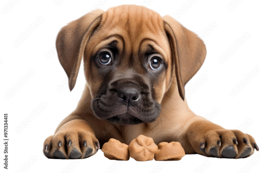 Naughty Bordeaux puppy chasing its own tail, isolated on white background. Naughty Bordeaux puppy chasing its own tail, isolated on white background.