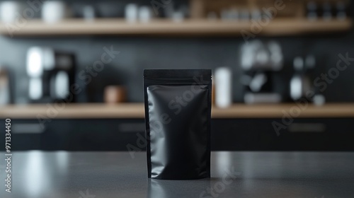 Black product packaging on kitchen counter