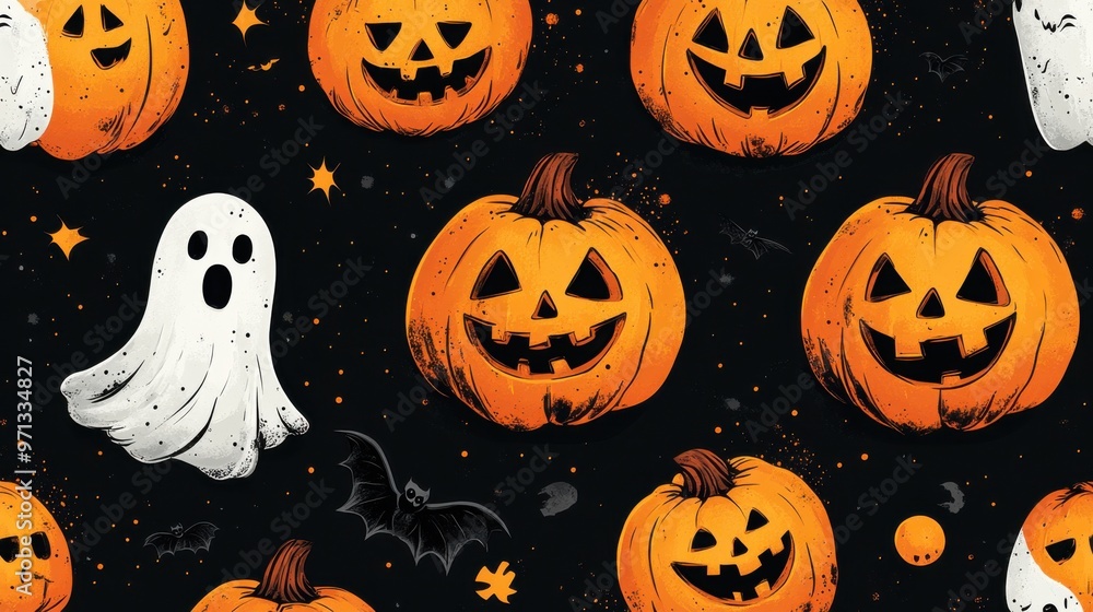 Spooky Halloween patterns with jack-o'-lanterns