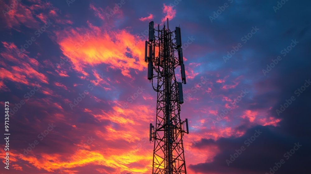 Naklejka premium Mobile telecommunication towers network