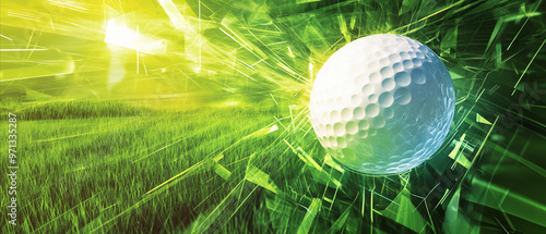 golf banner design: Futuristic Golf Banner Featuring Golf Ball in Motion with Glowing Light Effects, Tournament Banner, Golf Ad