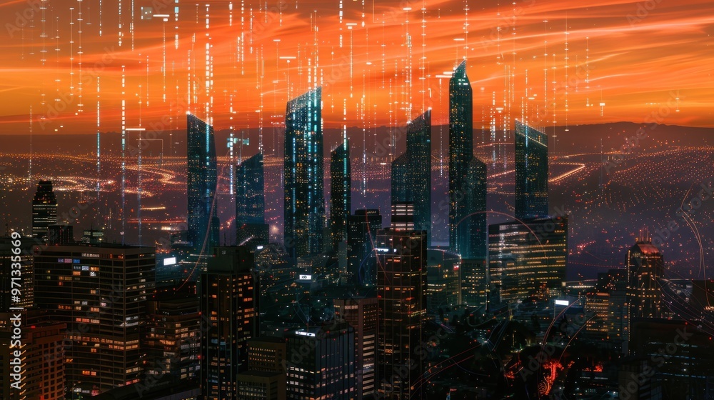 Obraz premium Futuristic Cityscape at Sunset