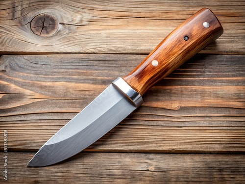 wooden handle with secure tang and stainless steel blade photo