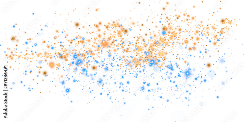Golden and blue glowing light effect with many glitter particles. Starry cloud with dust. Magic christmas decoration. Luminous bokeh softly shimmering light. Light abstract glowing lights. PNG. Golden and blue glowing light effect with many glitter particles. Starry cloud with dust. Magic christmas decoration. Luminous bokeh softly shimmering light. Light abstract glowing lights. PNG.