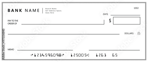 just dummyEmpty money cheque. Bank check. check book template with pattern and blank fields. Currency payment coupon, US dollar check background.