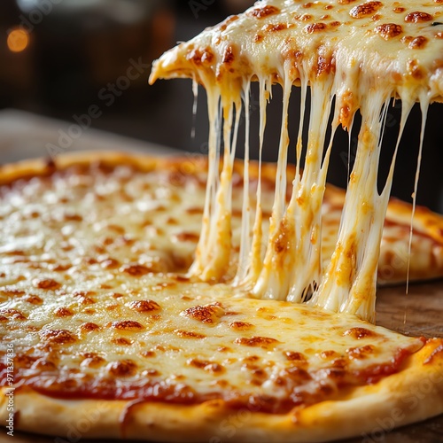 Cheese pizza slice with extra cheese pull, Fast food, cheesy delight