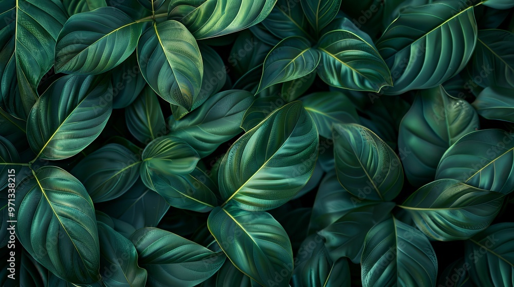 Lush Green Leaves with Veined Texture Lush Green Leaves with Veined Texture
