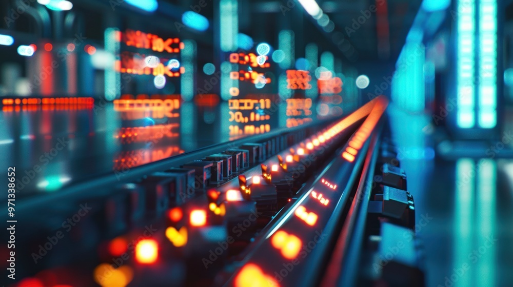 Fototapeta premium Futuristic Train Tracks with Glowing Lights