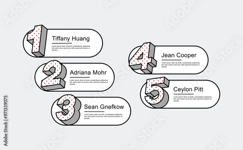Infographic and presentation element cartoon design of the number top five list template.