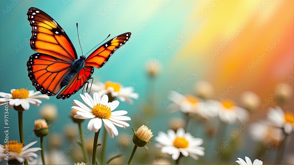 Monarch Butterfly on a Daisy. Generative image Ai Monarch Butterfly on a Daisy. Generative image Ai