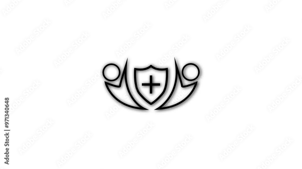 Medical shield line icon and logo sing. Armored defensive shield with medical cross as symbol of immunity and protection of organism. Medical shield line icon and logo sing. Armored defensive shield with medical cross as symbol of immunity and protection of organism.