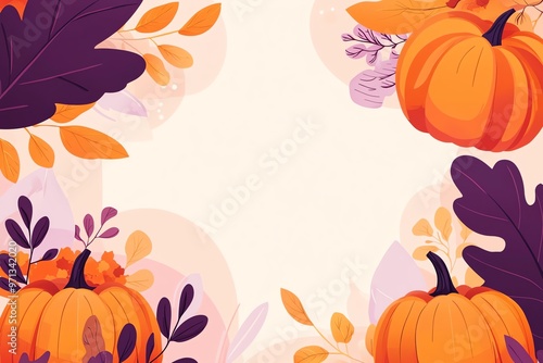 Halloween Pumpkin Border Background with Pumpkins and autumn leaf