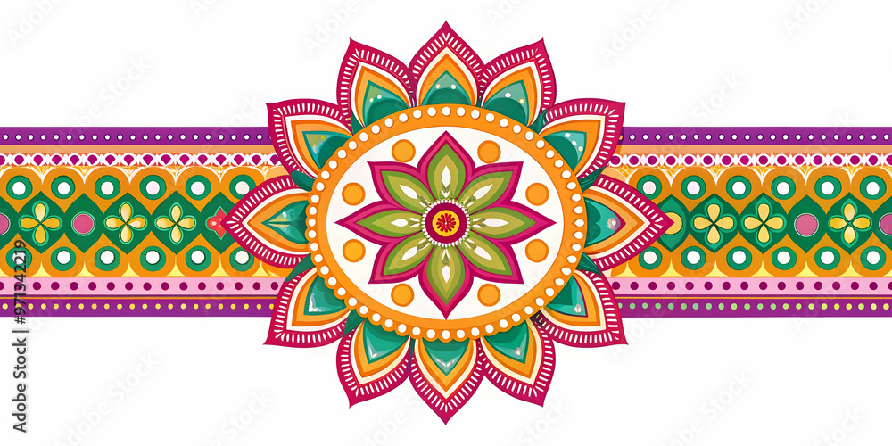 Fototapeta premium Flat Isolated Rangoli and Festive Ribbon Vector Design for Cultural Celebration - Simple Abstract Minimalist Illustration on White Background