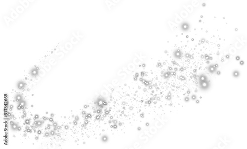 White glowing light effect with many glitter particles. Starry cloud with dust. Magic christmas decoration. Luminous bokeh softly shimmering white light. Light abstract glowing lights. PNG. 