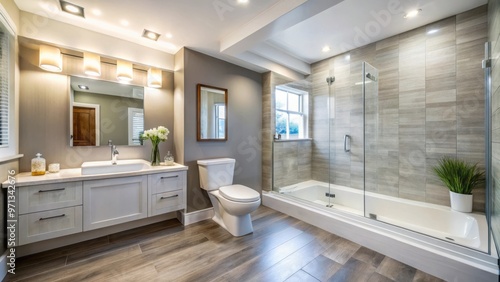 Small modern bathroom in a single-family house with sleek design and limited space
