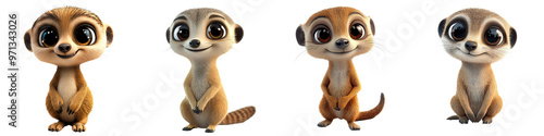 A charming collection of animated meerkats, displaying various playful poses and expressions in vibrant colors.