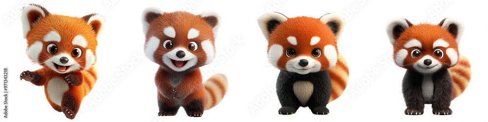 A cheerful collection of cartoon red pandas, featuring playful poses and vivid colors, perfect for children's projects and illustrations. A cheerful collection of cartoon red pandas, featuring playful poses and vivid colors, perfect for children's projects and illustrations.
