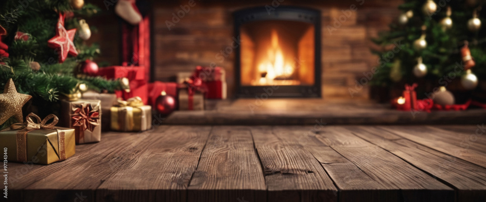 Christmas Tabletop with Fireplace and Christmas Trees Christmas Tabletop with Fireplace and Christmas Trees