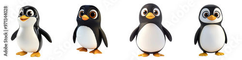 A playful collection of cute cartoon penguins, showcasing their charming expressions and unique poses.