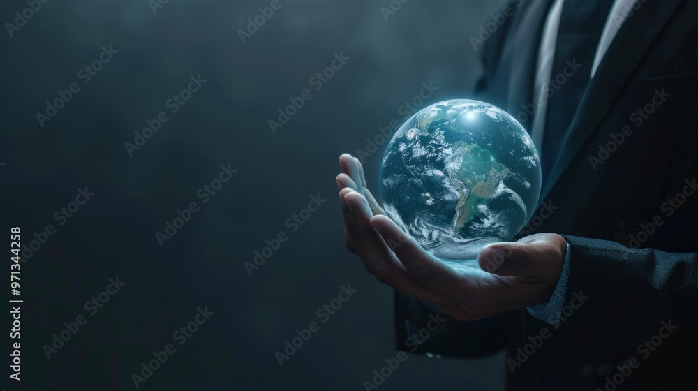 Global Responsibility: A Man Holds the Earth in His Hands Global Responsibility: A Man Holds the Earth in His Hands
